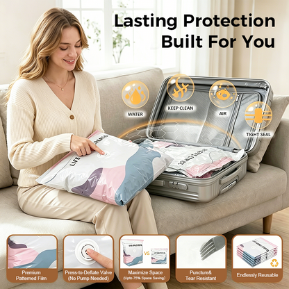 🥳2026 HOT SALE🥳💞50K+ SOLD! Dlalena® No‑Pump Vacuum Storage Bags – Press & seal, no pump needed. Saves 80% space, keeps clothes dry & dust‑free. Perfect for bulky bedding & off‑season gear. 🛏️🗄️