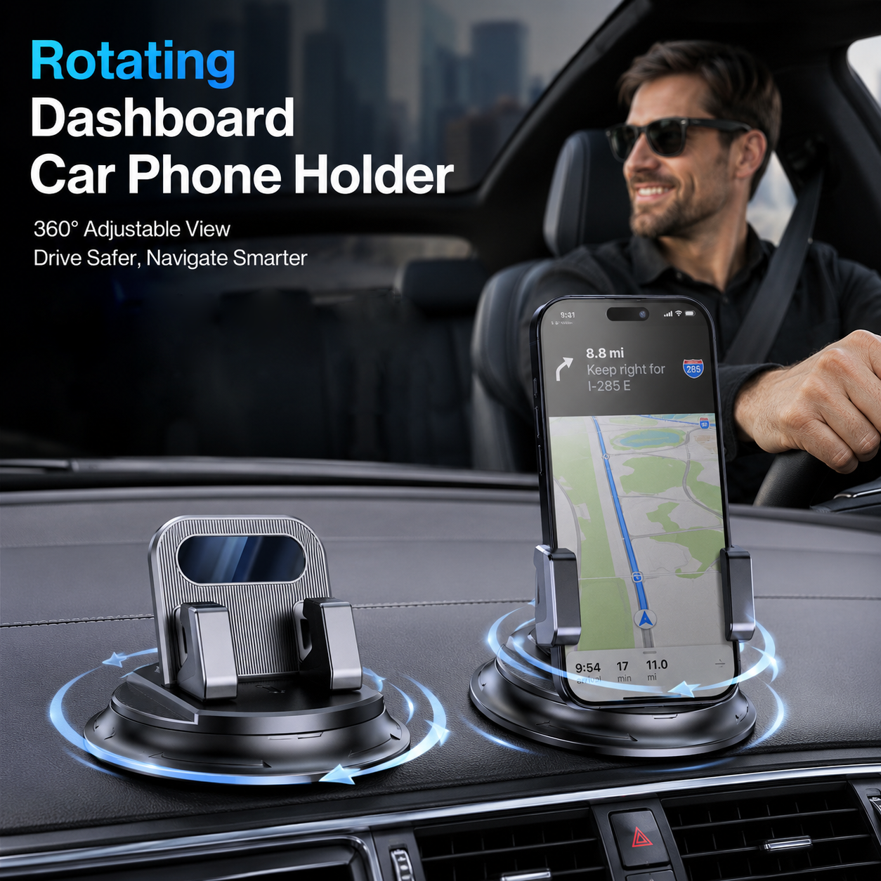 Dlalena®🚗 40% OFF NOW!📱 Rotating Dashboard Car Phone Holder – 360° Adjustable & Anti-Slip – Hands-Free Phone Mount 🛡️