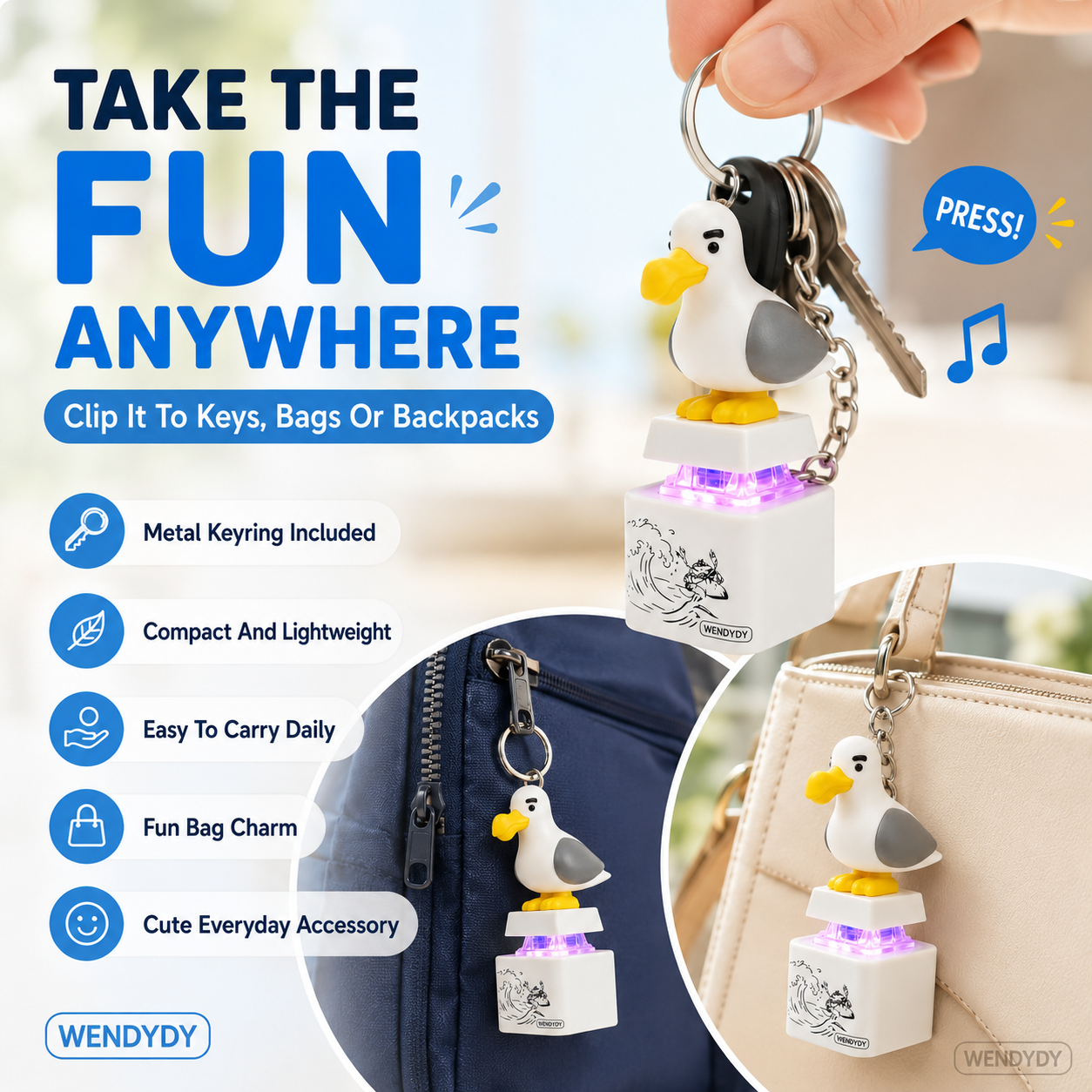 ✨Mine Little Bird Voice-Activated Light-Up Electronic Keychain: Squeeze-to-Play Duck-Shaped Creative Keychain