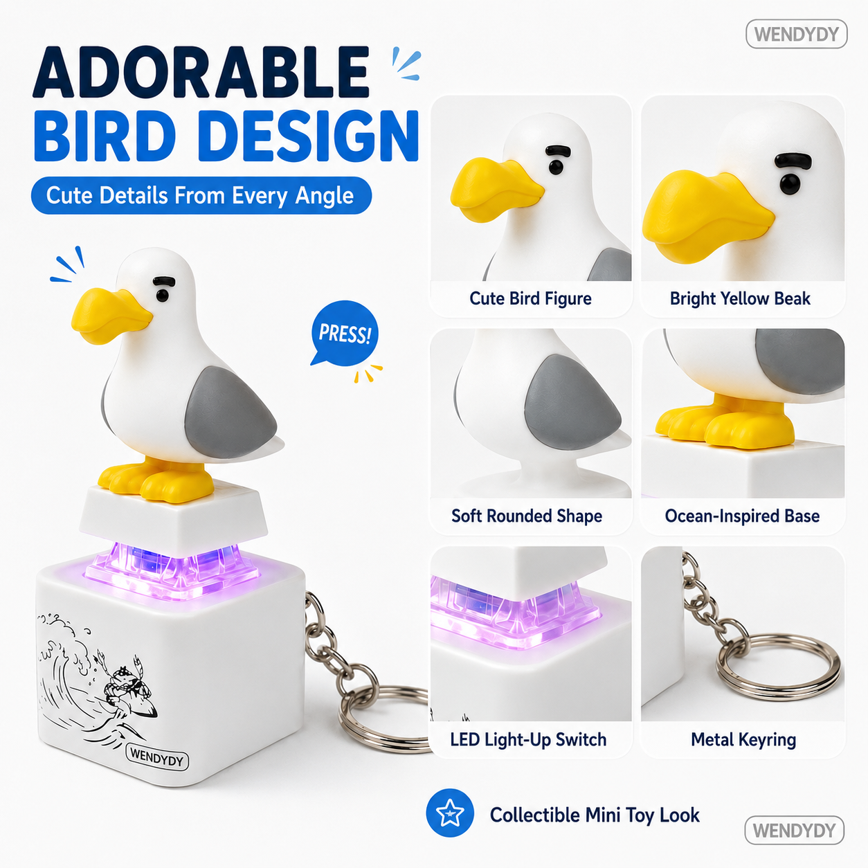 ✨Mine Little Bird Voice-Activated Light-Up Electronic Keychain: Squeeze-to-Play Duck-Shaped Creative Keychain