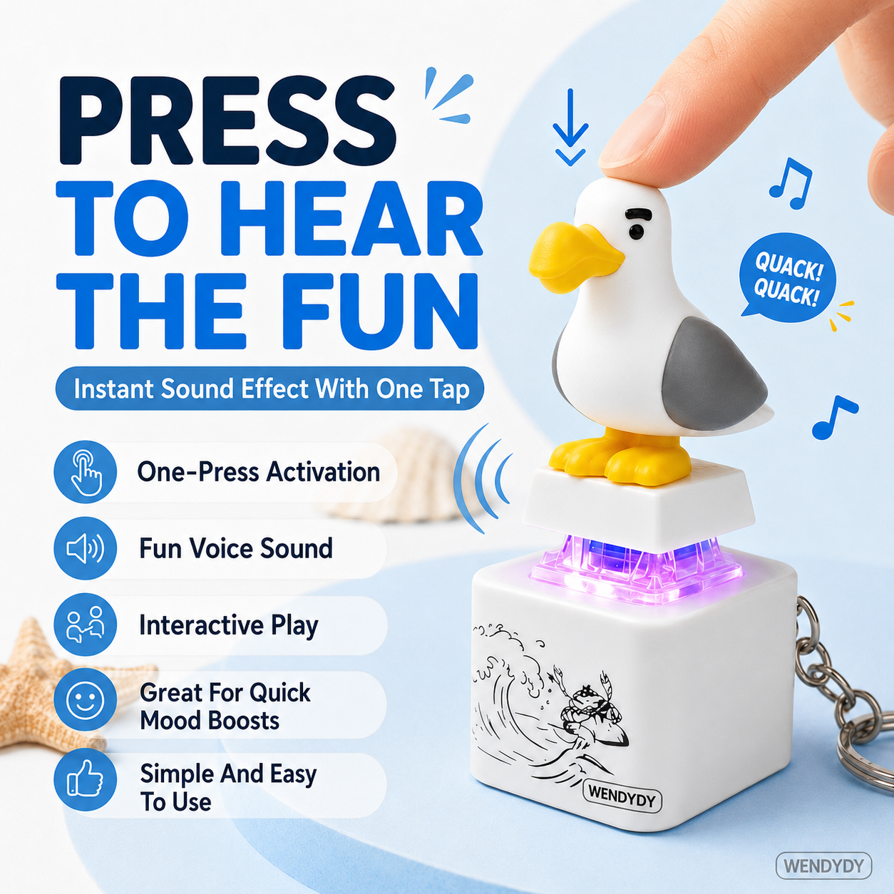 ✨Mine Little Bird Voice-Activated Light-Up Electronic Keychain: Squeeze-to-Play Duck-Shaped Creative Keychain