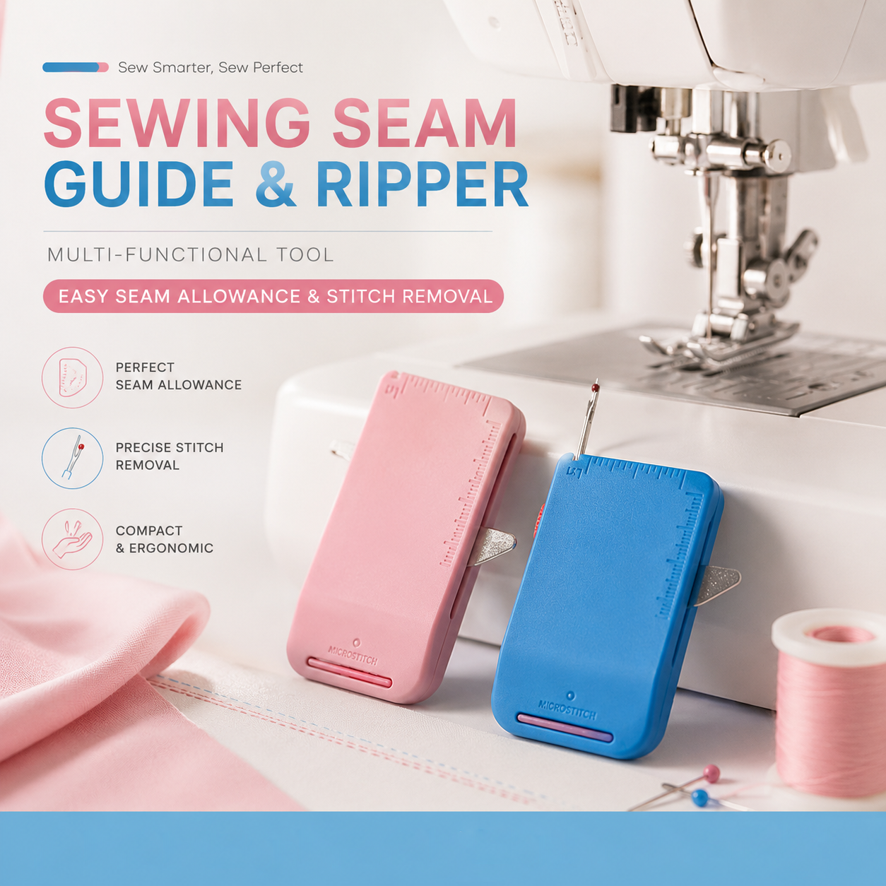 Dlalena® 🧵 Sewing Seam Guide & Ripper – Multi-functional Tool, Easy Seam Allowance & Stitch Removal ✂️🪡