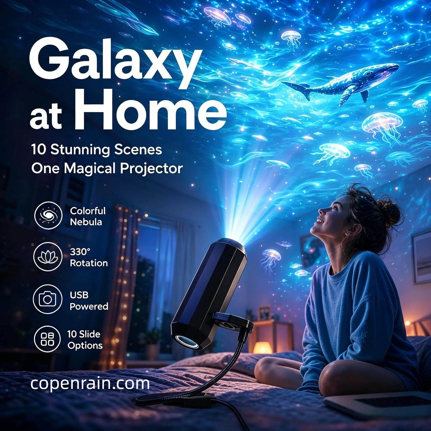 Dlalena® Plug-and-Play HD Galaxy & Ocean Projector Night Light🥳50,000+ Happy Users