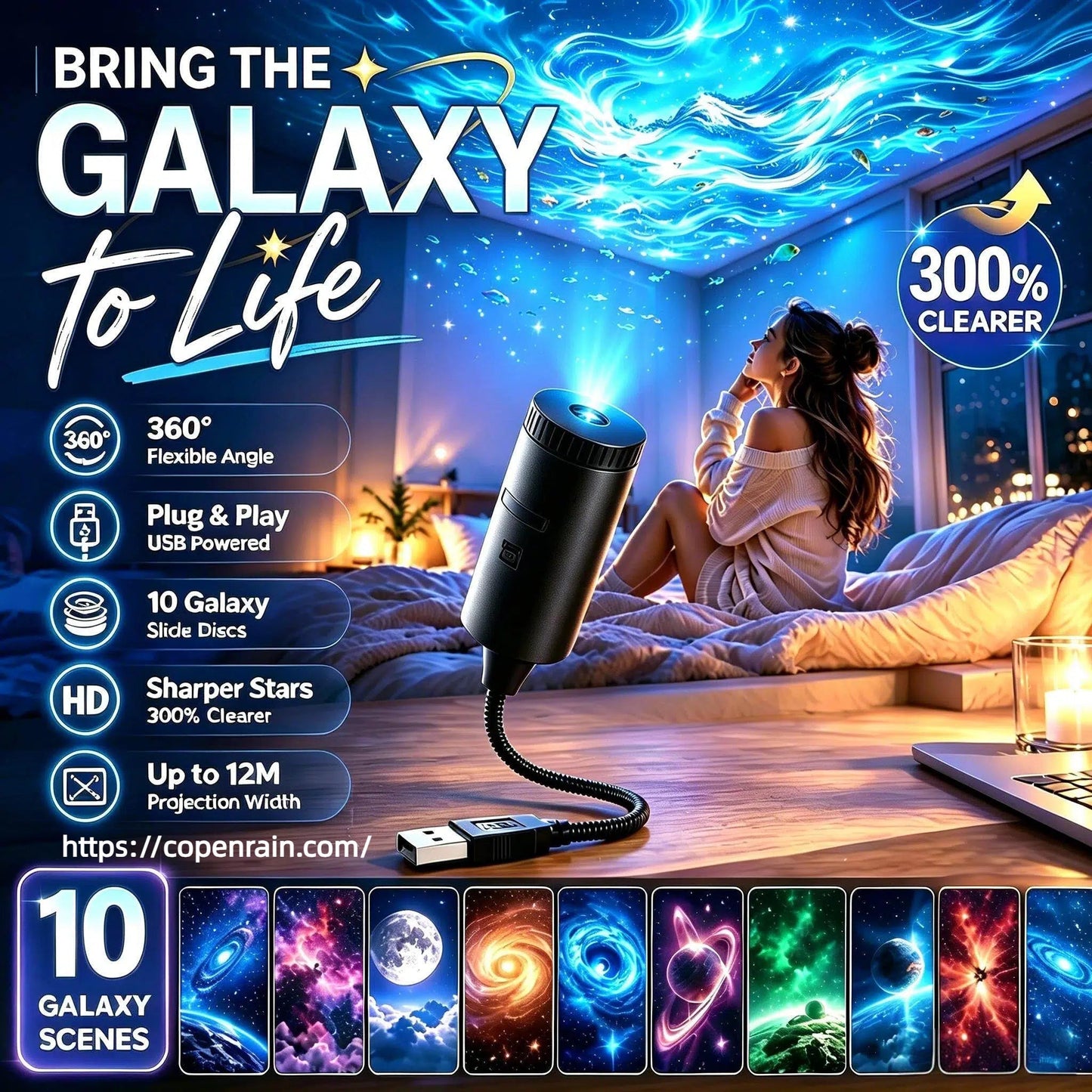 Dlalena® Plug-and-Play HD Galaxy & Ocean Projector Night Light🥳50,000+ Happy Users