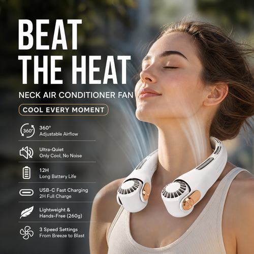 🥳2026 HOT SALE🥳💞50K+ SOLD!🍃 Neck Air Conditioner Fan – Ultra‑quiet, 360° rotating, 3 speeds. Hands‑free cooling, long battery. Summer essential! 😎🌬️