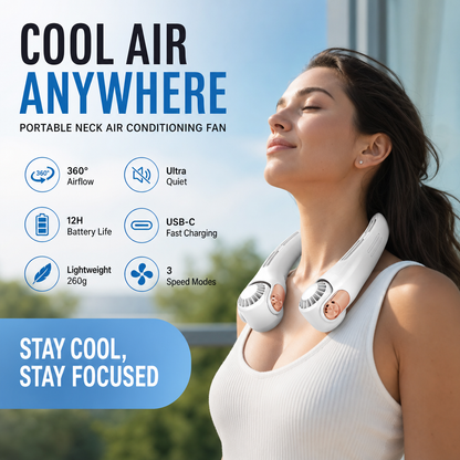 🥳2026 HOT SALE🥳💞50K+ SOLD!🍃 Neck Air Conditioner Fan – Ultra‑quiet, 360° rotating, 3 speeds. Hands‑free cooling, long battery. Summer essential! 😎🌬️