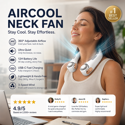 🥳2026 HOT SALE🥳💞50K+ SOLD!🍃 Neck Air Conditioner Fan – Ultra‑quiet, 360° rotating, 3 speeds. Hands‑free cooling, long battery. Summer essential! 😎🌬️